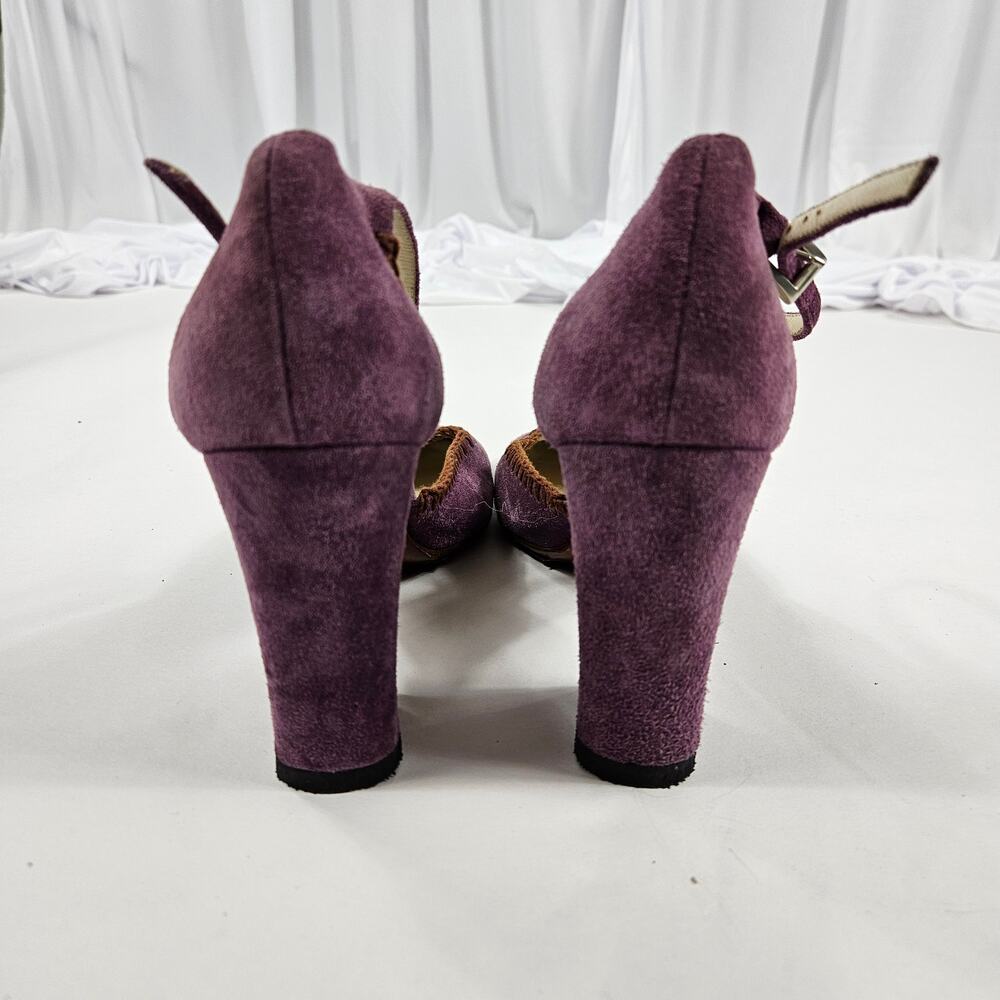 Vintage Prada Heels Purple Suede Whipstitch Square Toe - IT 38 (US 8) - Picture 6 of 7